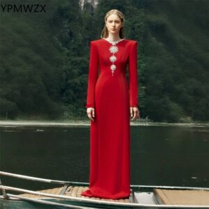 Customized Prom Gown Evening Formal Dress Party Occasion YPMWZX Scoop Neckline A-line Floor Length Skirts Bead Bespoke