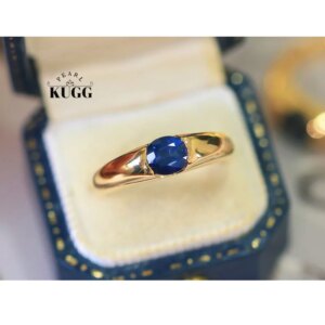 KUGG 100% 18K Yellow Gold Rings Fashion Simple Style 1.13carat Natural Sapphire Ring for Women Anniversary Gift Fine Jewelry