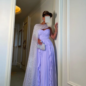 Prom Dress Fashion Strapless Empire Party Dresses Floor-Length Stole Chiffon Ruched Formal Evening Gowns فساتين سهره فاخره 2023