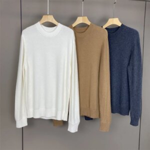 2024 Autumn Winter L*P Women’s Cashmere Pullover Knitted Sweater O-Neck Contrast Mid-Length Bottoming Shirt