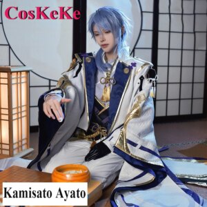 CosKeKe Kamisato Ayato Cosplay Anime Game Genshin Impact Costume Fashion Battle Uniform Men Halloween Party Role Play Clothing