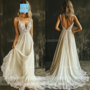 Simple Lace Applique Full Length Lace-up Back Prom Formal Wedding Dresses Evening Bridesmaid Party Clothing Custom Hand Made C-3