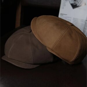Wear a fine frosted leather octagon newsboy hat for men and women