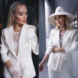 Luxury Women Pants Suits 2 Pcs Sequins Beaded One Button Blazer Customized Wedding Guest Formal Wear Evenings Party Show Outfit