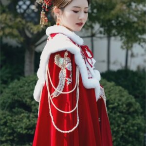 Silk fluff collar cape new Chinese thickened thermal