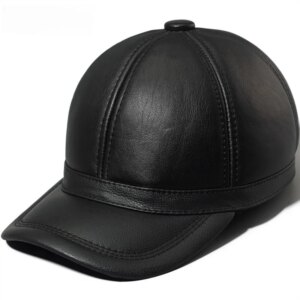 Leather sheepskin warm baseball cap for men with old cotton thickened fur