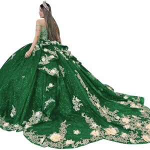 Gold Appliques Quinceanera Dresses with Train Spaghetti Strap Lace Sweet 16 Dresses Layered Ruffles Beaded Ball Gown