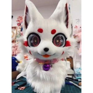 Furry White Fox Dog Long Fur Husky Dog Fox Mascot Head Fursuit Party Cosplay