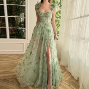 Stunning Evening Dress Long Prom Dresses Sweetheart Side Split Long Party Dress Floral Applique Summer Dresses