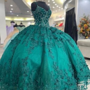 Emerald Green Vestidos De 15 Años Quinceañeras 2025 Ball Gowns Quinceanera Dresses Beaded Bow Luxury Birthday Sweet 16