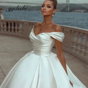 Customized Off the Shoulder Satin Ball Gown Wedding Dresses For Women 2025 Sweetheart Court Train Bride Gown vestidos de novia