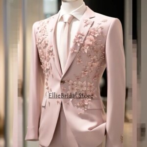 Gentlman Pink Wedding Blazer Dress Flowers Applique Kid Suits 2 Pieces(Coat+Pants)Groom Tuxedos Children Prom Blazer Customized