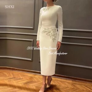 SHXI Retro Mother Formal Party Dress White Clothing Custom Sleeve Beads Party Occasion DressProm Dress
