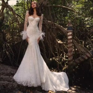 Detachable Sleeve Mermaid Bride Robe Glitter Sequins Beads Bridal Gown Romantic Sweetheart Neck Weddding Dress Robe De Mariée