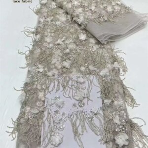 African Tassel Mesh Lace Fabric 2024 High Quality Beads Bridal Lace Fabric Luxury Sequin Beaded Embroidery for Wedding Dresses