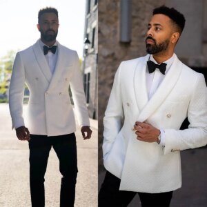 Ivory Cotton Men Suits Set Wedding Tuxedos 2 Pieces Slim Fit Blazer Black Pants Custom Made Male Birthday Party Coat Jacket