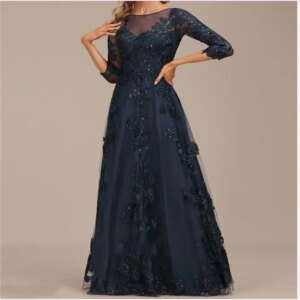 Half Sleeves Dresses for Mother of The Bride Applieque Lace Mother Evening Dress Big Size Party Dress for Wedding Floor Lenght