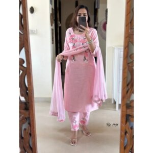 Pink Party Wear Designer Salwar Suit Kurti Indian Women Tunic Kurta Pant Dupatta Set