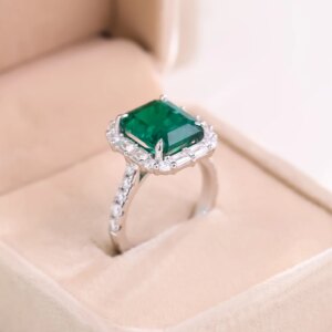 Provence Luxury Halo wedding band 14KGold Emerald cut greener Lab Gemstone DEF/VS Lab Diamonds half band Engagement Band Custom