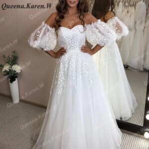 Elegant Boho Wedding Dress strap lace applique bride dress robe de mariee A line Wedding Bridal Gown
