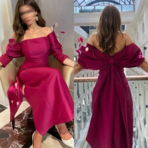 Little Daisy CustomizedPleat Feather Bow Draped Straight Off-the-shoulder Long Dresses Bespoke Occasion Dresses Elegant