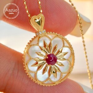 Aazuo Fine Jewelry 18K Yellow Gold Natural Ruby White MOP Real Diamonds Perfect Round Necklace Gifted For Women Birtthday Party