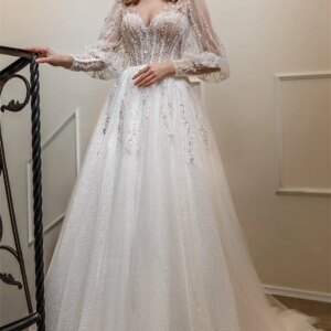 Elegant Long Sleeve Bridal Dress 2025 Customized Charming Gauze Wedding Dress Classic Floor-length Dress Vestidos De Novia