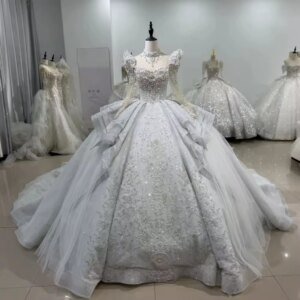 Vestido De Noiva Casamento Sweetheart Long Sleeve Wedding Dress Keyhole Back Beading Crystal Embroidery Ball Gown Bridal Dress