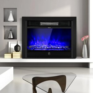 28.5-Inch Electric Fireplace Inserts, Wall Recessed and Freestanding with 3 Flame Colors, 5 Brightness Settings, Remote Control
