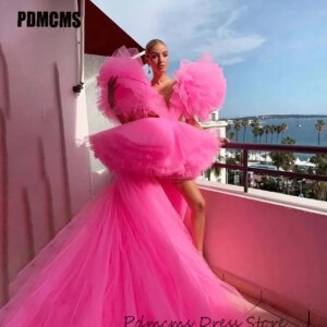Birthday Pink Prom Dresses High Low Sexy Pageant Dress Customized Tulle Long Formal Evening Customized Special Party Gowns