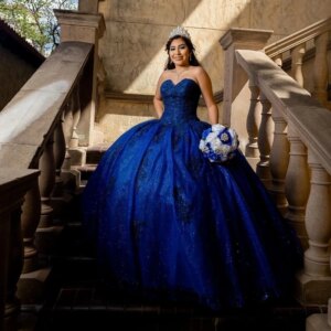 Navy Blue Shiny Quinceanera Dress Ball Gown Off The Shoulder Applique Lace Beads Corset Pageant Sweet 15 Party Vestidos De XV