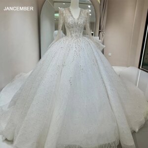 Luxury Beaded Ball Gown Wedding Dress Bling Diamond Sequin Lace Applique Pearls Beads Princess Bridal Gown Dw0076