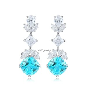 Ruif Fashion 925 Silver 11.18ct Lab Grown Paraiba Sapphire Earrings for Women New Shiny Wedding Statement Party Jewelry Gifts