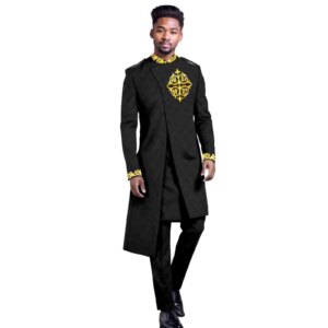 African Suits for Men Elegant Solid Slim Fit Single Breasted Embroidery Blazer Shirts Pants 3 Pieces Set Party Outfits 2416021
