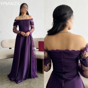 Customized Prom Gown Formal Women Evening Dress YPMWZX Off-the-shoulder A-line Floor Length Skirts Draped Tulle Emb