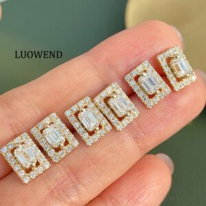 LUOWEND 100% 18K Yellow Gold Earrings Real Natural Diamond Stud Earrings Elegant Romantic Style High Party Jewelry for Women