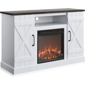 47″ TV Stand with 18″ Electric Fireplace Heater & Media Entertainment Center Console Table for TV up to 50″ with Open Storage S