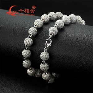 Bracetet 10mm buddha beads Silver 925 Cuban Link Hip Hop D VVS ball shape Moissanite Link Chain Jewelry Women Men Gifts