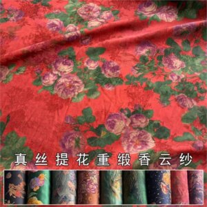40momme jacquard heavy satin brocade fabric silk hypotentilla cheongsam robe top