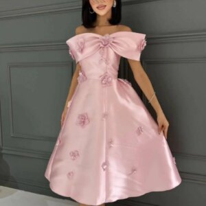Customized Pink Satin Off The Shoulder Evening Dresses Prom Dresses Beadings Flowers Ankle Length Vestidos De Noches