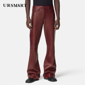 High quality genuine leather men’s pants new products for spring and autumn brown British fashion Custom sheepskin pants for men