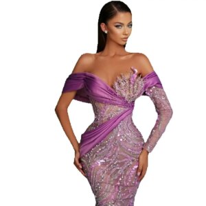Sexy Purple Off Shoulder Evening Dress Sequined Mermaid Pleated Celebrity Corset Customized Party Night Women Sweet Wear