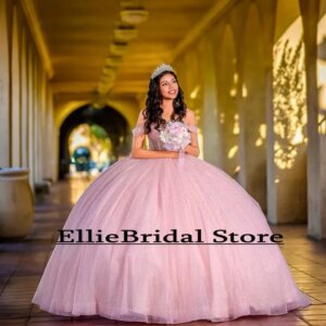 Stunning Pink Quinceanera Dresses For Mexican Beaded Vestido De 15 Quinceañera Off The Shoulder Sweet 16 Gowns Customized