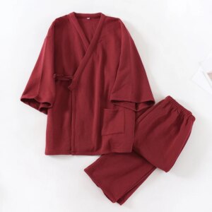 Autumn And Winter Japanese men’s Kimono Pajamas Pure Cotton Air Layer Cotton Plus Size Home Wear two-piece Set