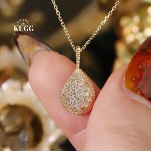 KUGG 100% 18K Yellow Gold Necklace Elegant Water Drop Design 0.52carat Real Natural Diamond Necklace for Women Party Jewelry