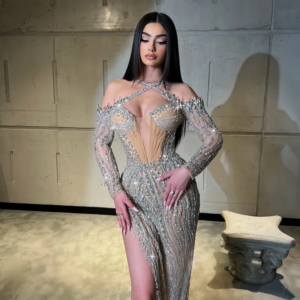 Luxurious Beaded Prom Dress 2025 Sexy Sweetheart Long Sleeve Evening Dress Classic Sequined Floor-Length Gown Customized