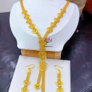 2024 Dubai New 24K Gold Plated Necklace Earrings Ring Bracelets Wedding Party Jewelry Set for Women