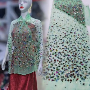 Luxury Stones African Beaded Lace Fabric 2025 High Quality Lace Nigerian Groom Lace French Tulle Fabric For Wedding Dress Sewing