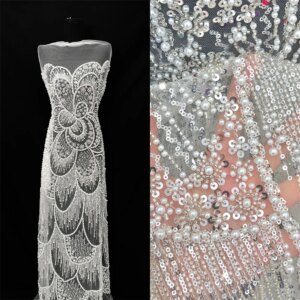 White African Heavy Beaded Lace Fabric 2025 High Quality 5 Yards Sequins French Lace Nigerian for Wedding Party Dresses