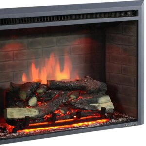 Electric Fireplace Insert with Fire Crackling Sound, Remote Control, 750/1500W, Black, 33 1/16 Inches Wide, 25 9/16 Inches High